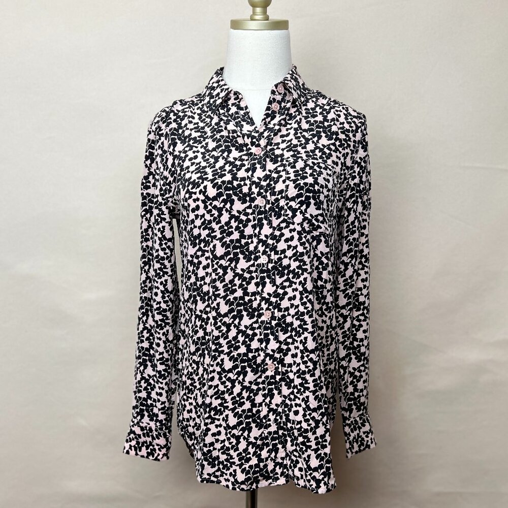 Equipment Femme Cream & Black Silk Printed Button-Up Long Sleeve Blouse XXS